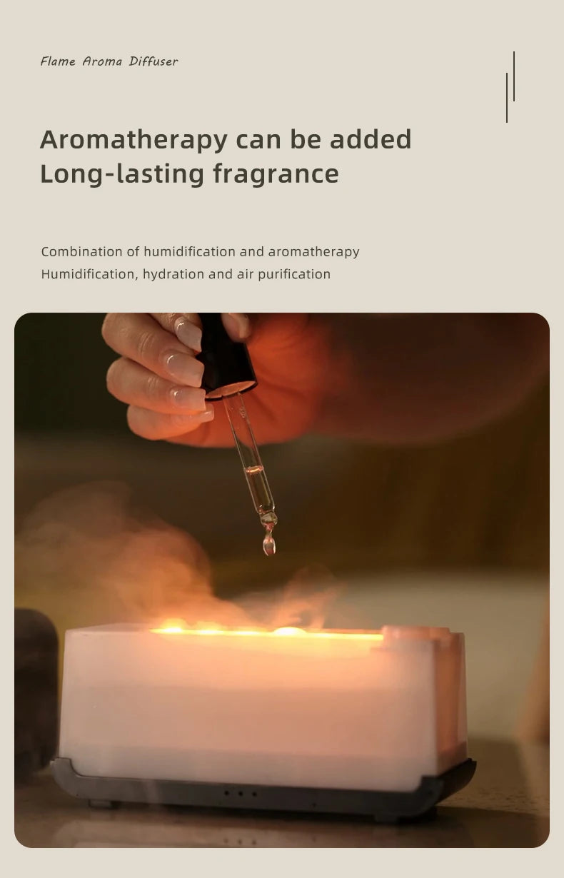 Flame Air Humidifier – LED Light & Essential Oil Diffuser