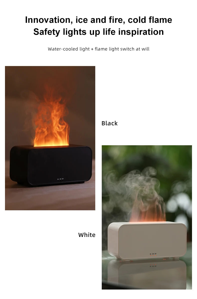 Flame Air Humidifier – LED Light & Essential Oil Diffuser