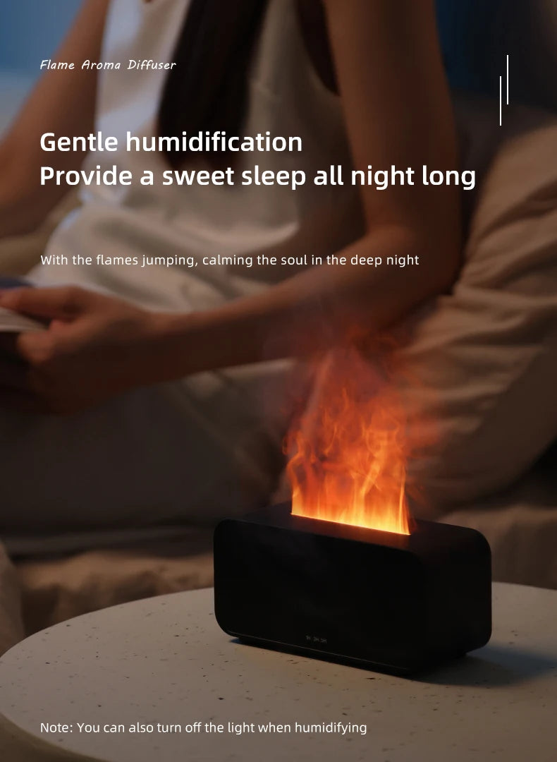 Flame Air Humidifier – LED Light & Essential Oil Diffuser