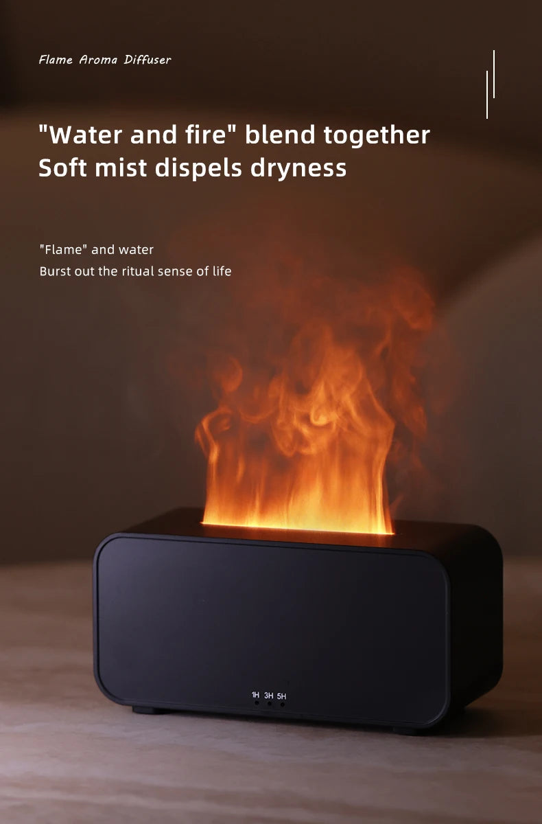 Flame Air Humidifier – LED Light & Essential Oil Diffuser