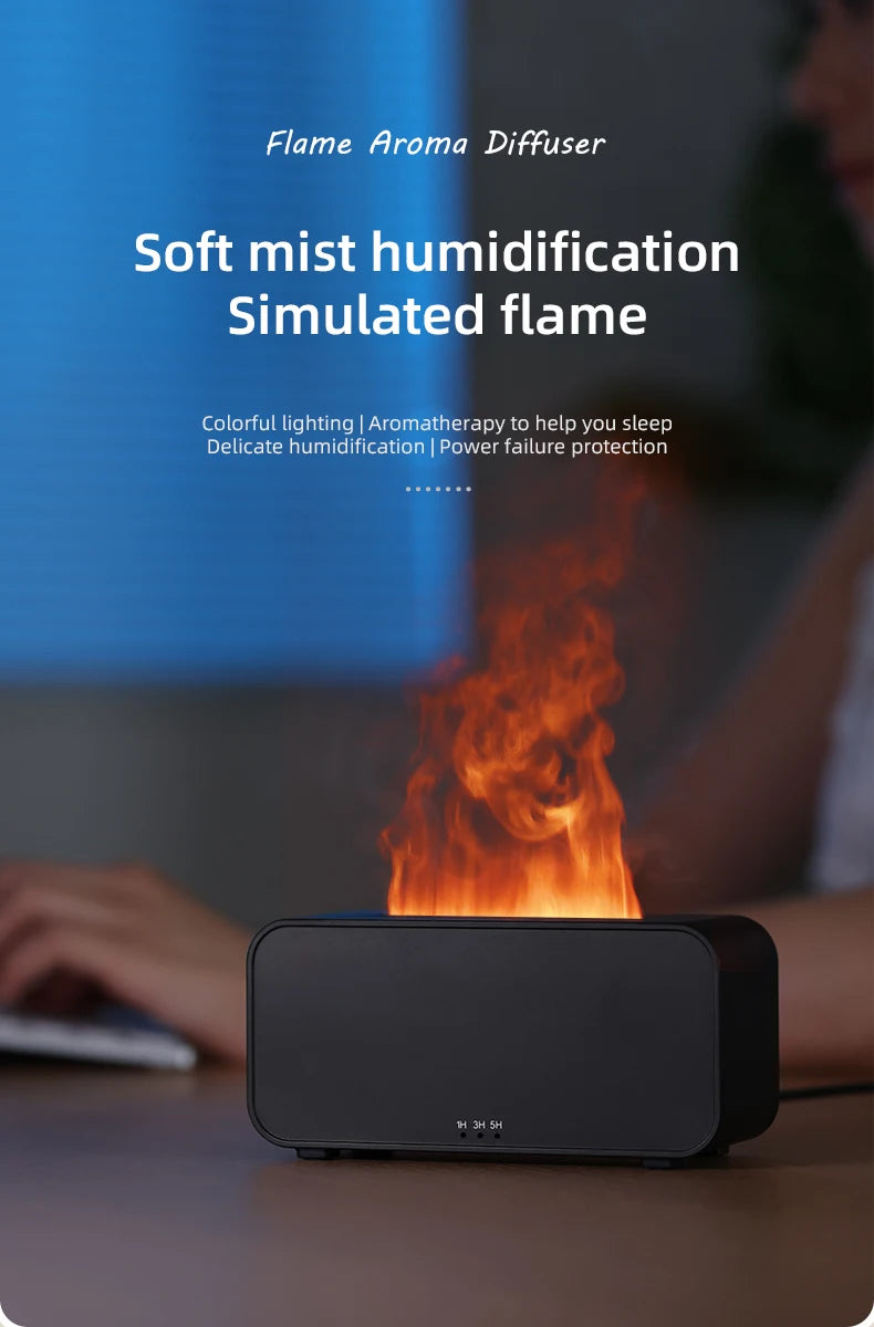 Flame Air Humidifier – LED Light & Essential Oil Diffuser