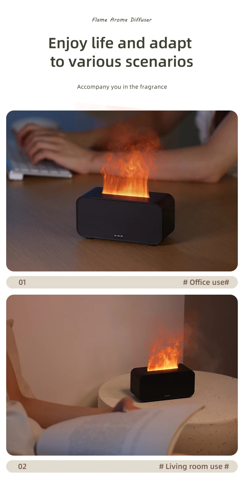Flame Air Humidifier – LED Light & Essential Oil Diffuser