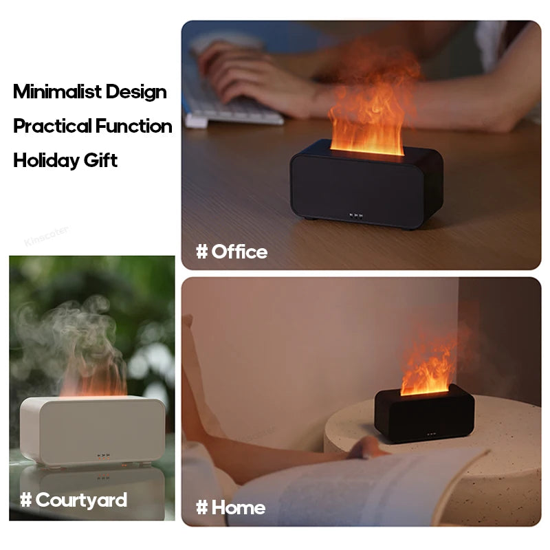 Flame Air Humidifier – LED Light & Essential Oil Diffuser