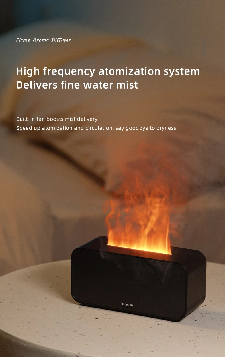Flame Air Humidifier – LED Light & Essential Oil Diffuser